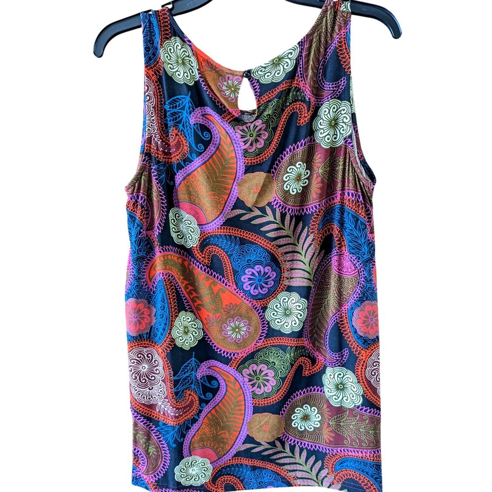 NWT iGenJun Sleeveless Tunic Blouse Paisley Floral Boho Aline Large Swing Top